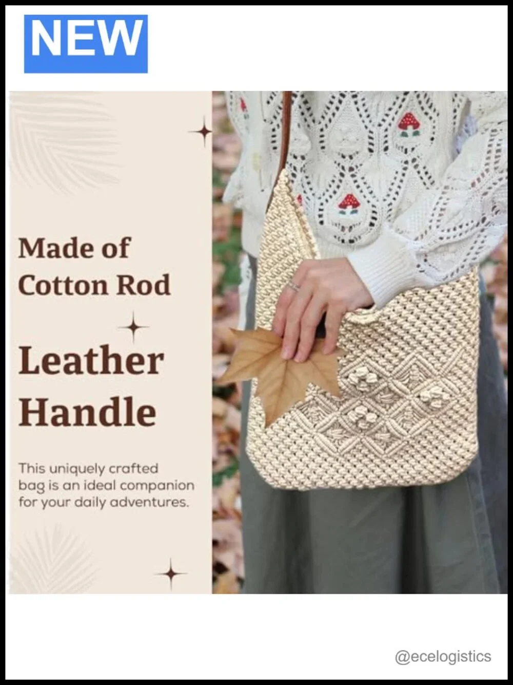 Women's Crochet Macrame Hobo Bag with Leather Handle